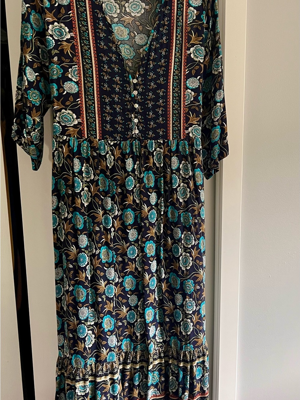 Blue Sky Teal and Black Floral Maxi Dress